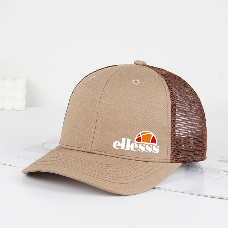 Breathable Mesh Trucker Hat with Ellessss Print | Adjustable Snapback for Outdoor Sun lifestyle view