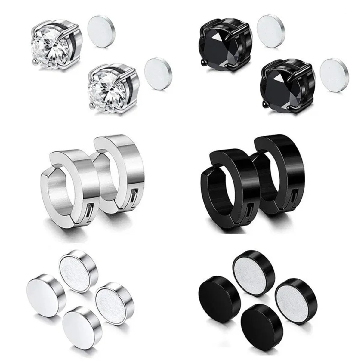 2pcs Punk Mens Strong Magnet Magnetic Ear Stud Set,Non Piercing Cross Clip-on Earring alternate view