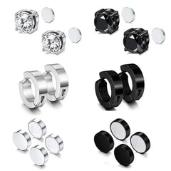 2pcs Punk Mens Strong Magnet Magnetic Ear Stud Set,Non Piercing Cross Clip-on Earring alternate view
