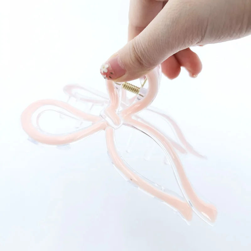 13cm Simple and Versatile Hollow Streamer Bow Ties Oil Dripping Plastic Hair Claw Clip Hairpin Hair Accessories for Women