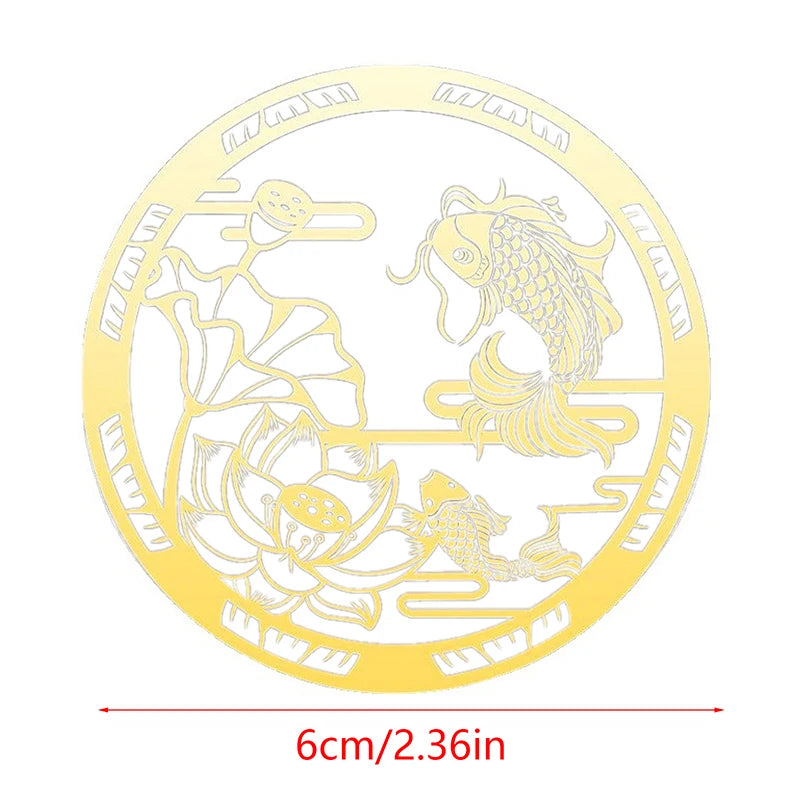 Carp Lotus Metal Sticker | Lucky Wealth Feng Shui Decoration detail view