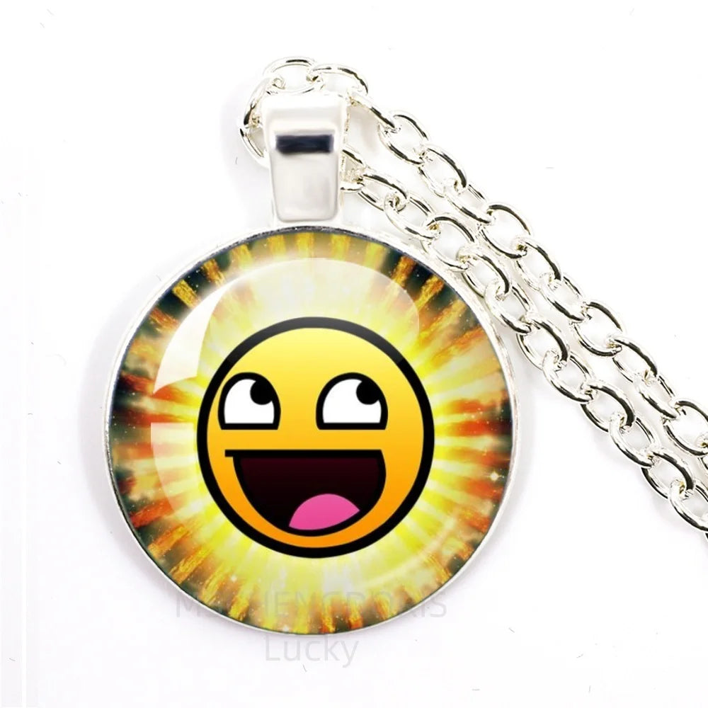 Funny Meme Cartoon Glass Pendant Necklace | Unisex Party Jewelry Gift lifestyle view