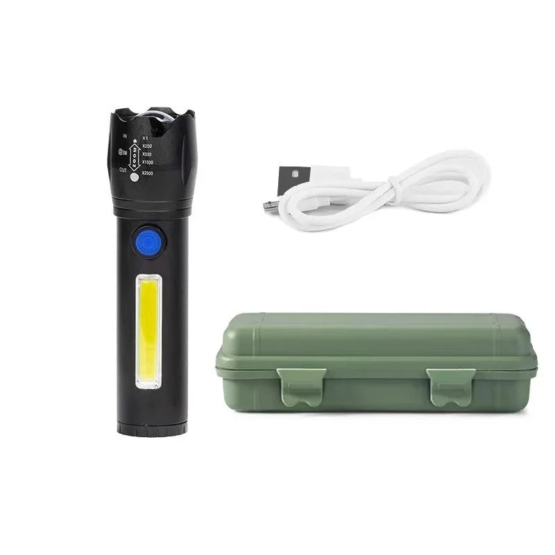 Mini XPE COB LED Flashlight | Rechargeable Dual Light Source for Hiking Camping and Fish detail view