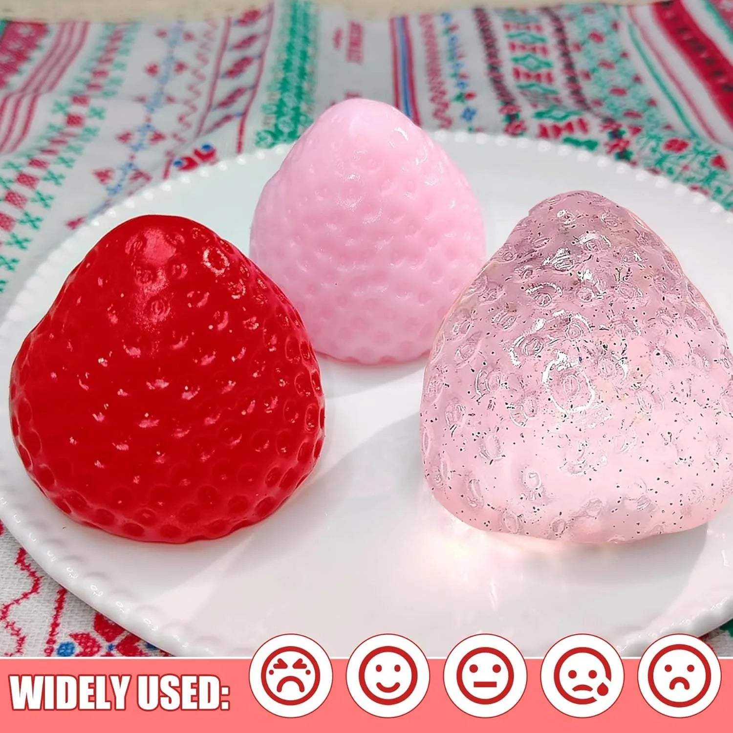 Strawberry Squishy Stress Toys Set | 3PCS Soft TPR Squeeze Fidget alternate view