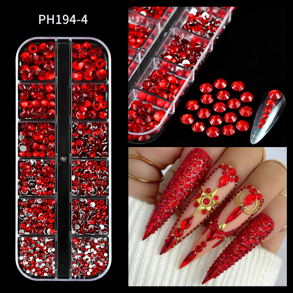 12Grids Pink Mixed Nail Rhinestones Luxury Nail Charms Glitter Crystal Jewelry Gems N alternate view