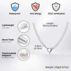 8mm Pearl Necklace for Men Women,White Imitation Pearl Beaded Collar,Casual Jewelry Gift detail view