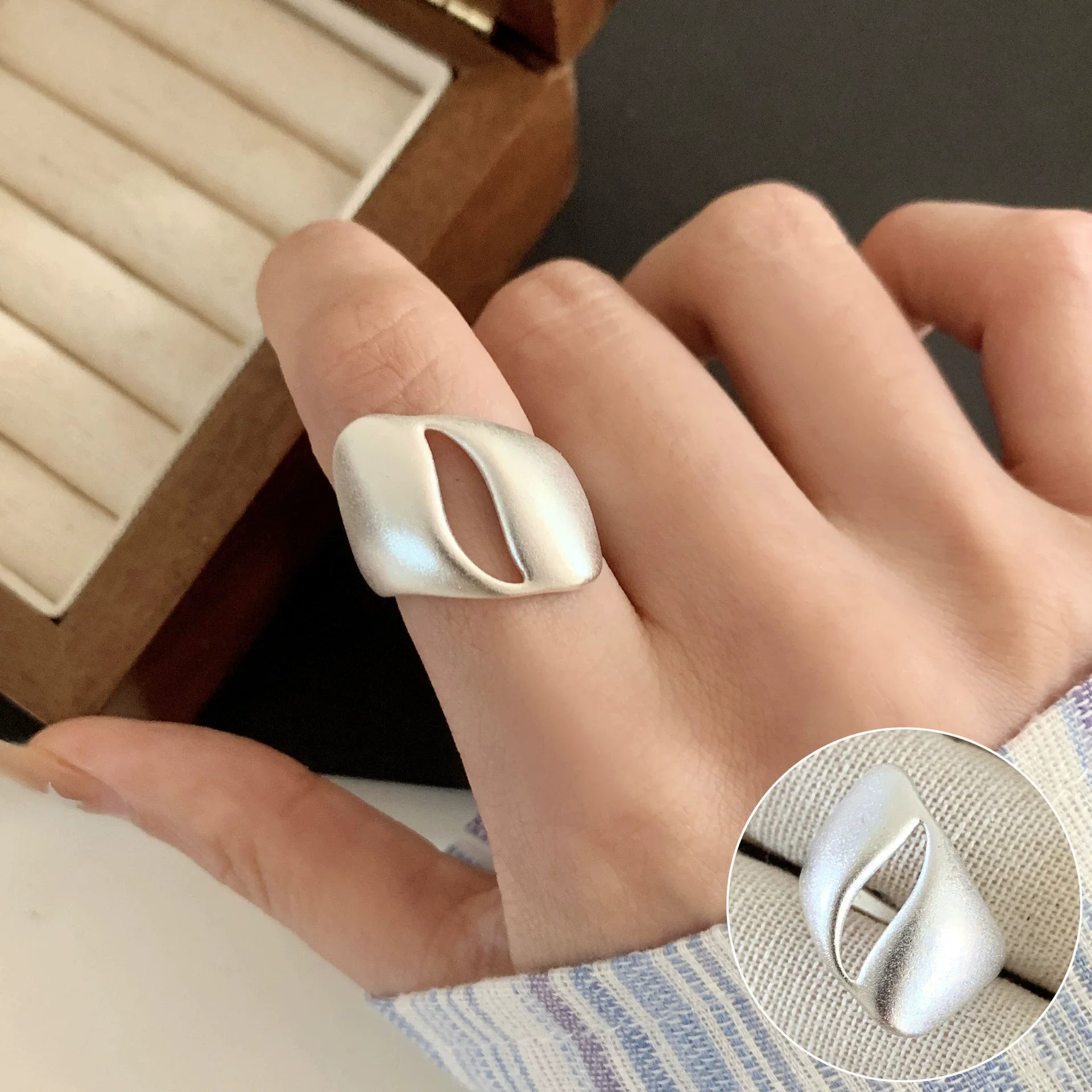 PANJBJ 925 Sterling Silve Multilayer Irregular Geometric Ring for Women Simple Charm lifestyle view
