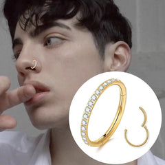 Steel Hinged Segment Hoop CZ Stone Nose Ring Nipple Clicker Ear Cartilage Tragus Helix close-up view