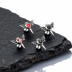 Gothic Wings Stud Earrings for Men Women,Vintage Stainless Steel Heart Zircon Sword Stud detail view