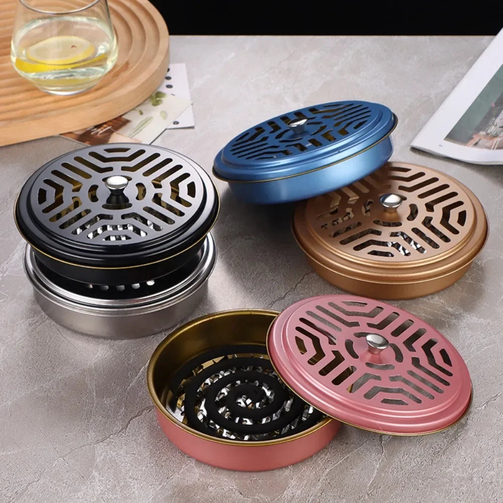 Fireproof Mosquito Coil Box with Serrated Lid | Outdoor Iron Coil Holder for Camping detail view