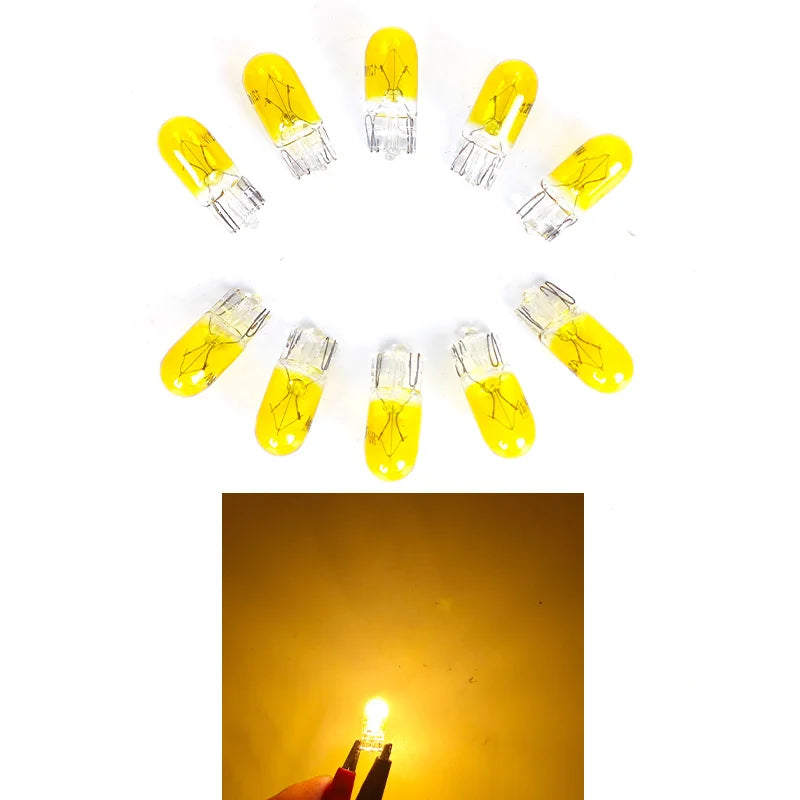 10 X Signal Lamp Glass T10 W5W 12V 5W Car Bulb close-up view