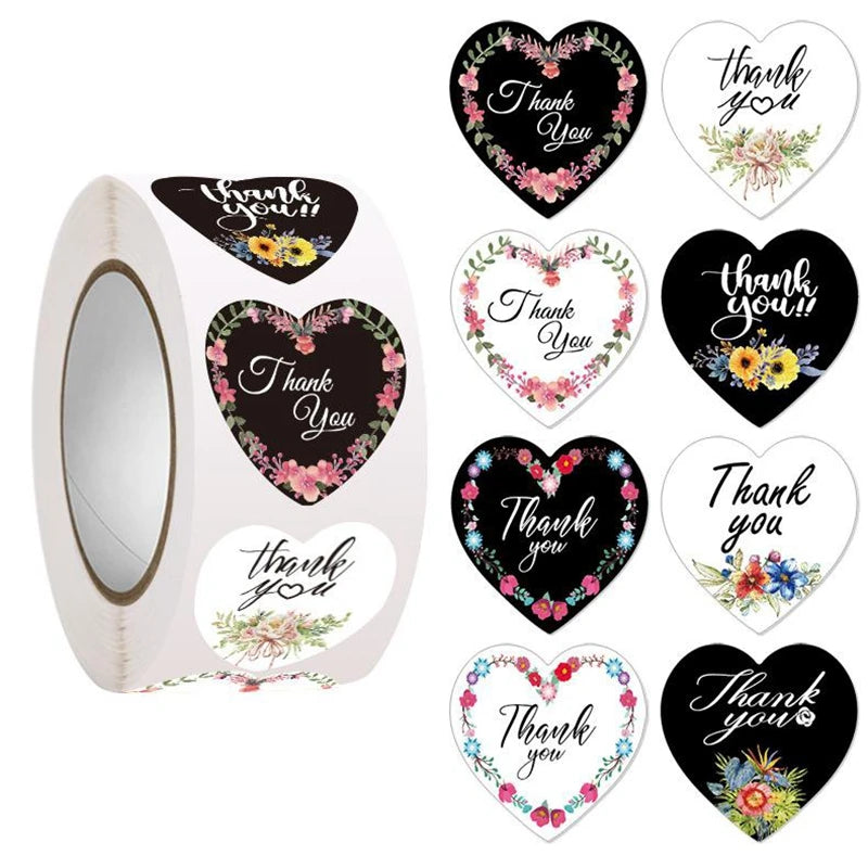 Heart Thank You Stickers | Floral Decorative Sealing Stickers for Wedding Gift Packaging detail view