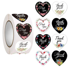 Heart Thank You Stickers | Floral Decorative Sealing Stickers for Wedding Gift Packaging detail view