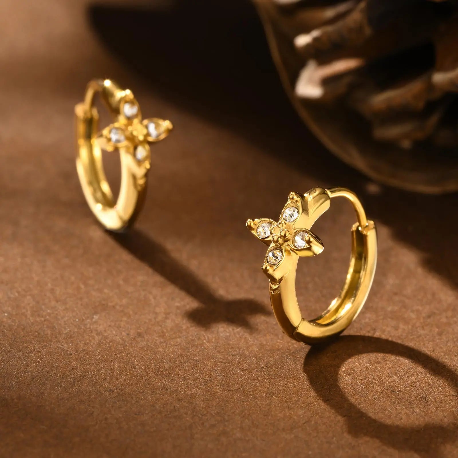 Heart-Shaped Zircon Earrings for Women | Stainless Steel Gold Hoop Earrings additional angle