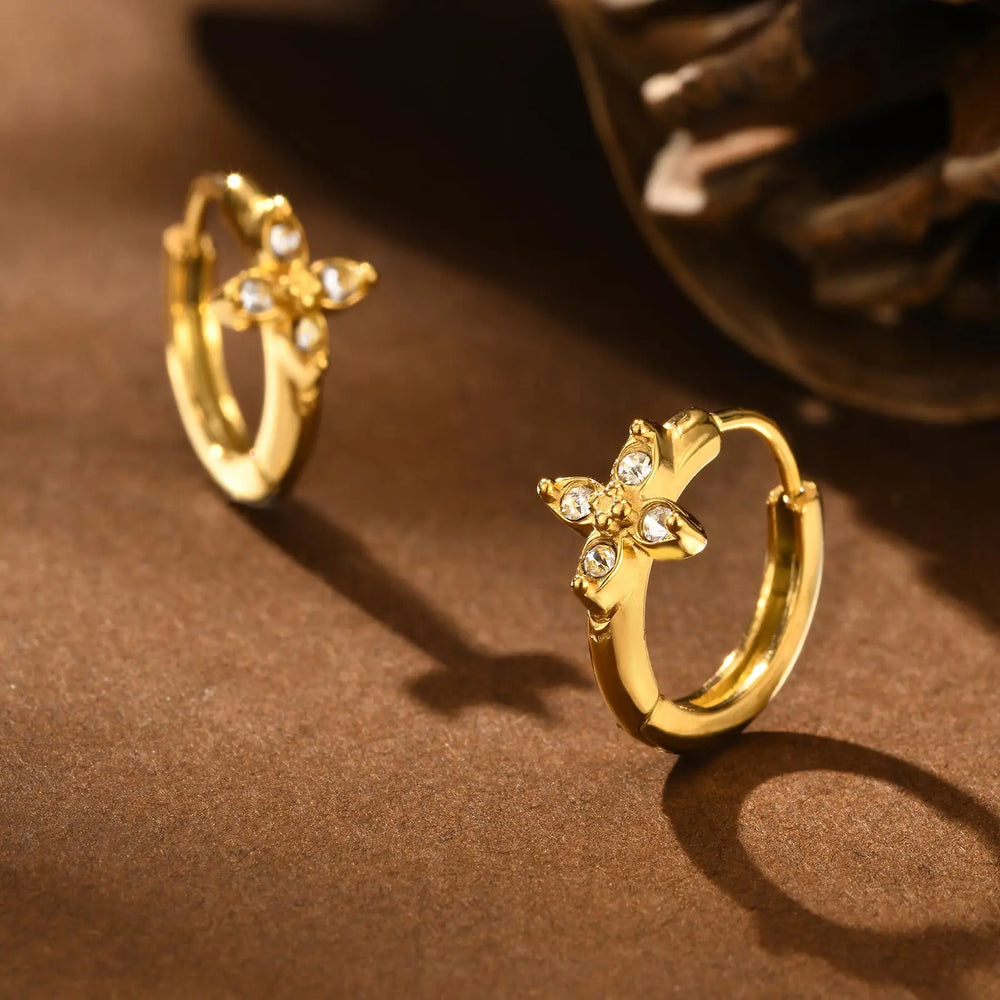 Heart-Shaped Zircon Earrings for Women | Stainless Steel Gold Hoop Earrings additional angle