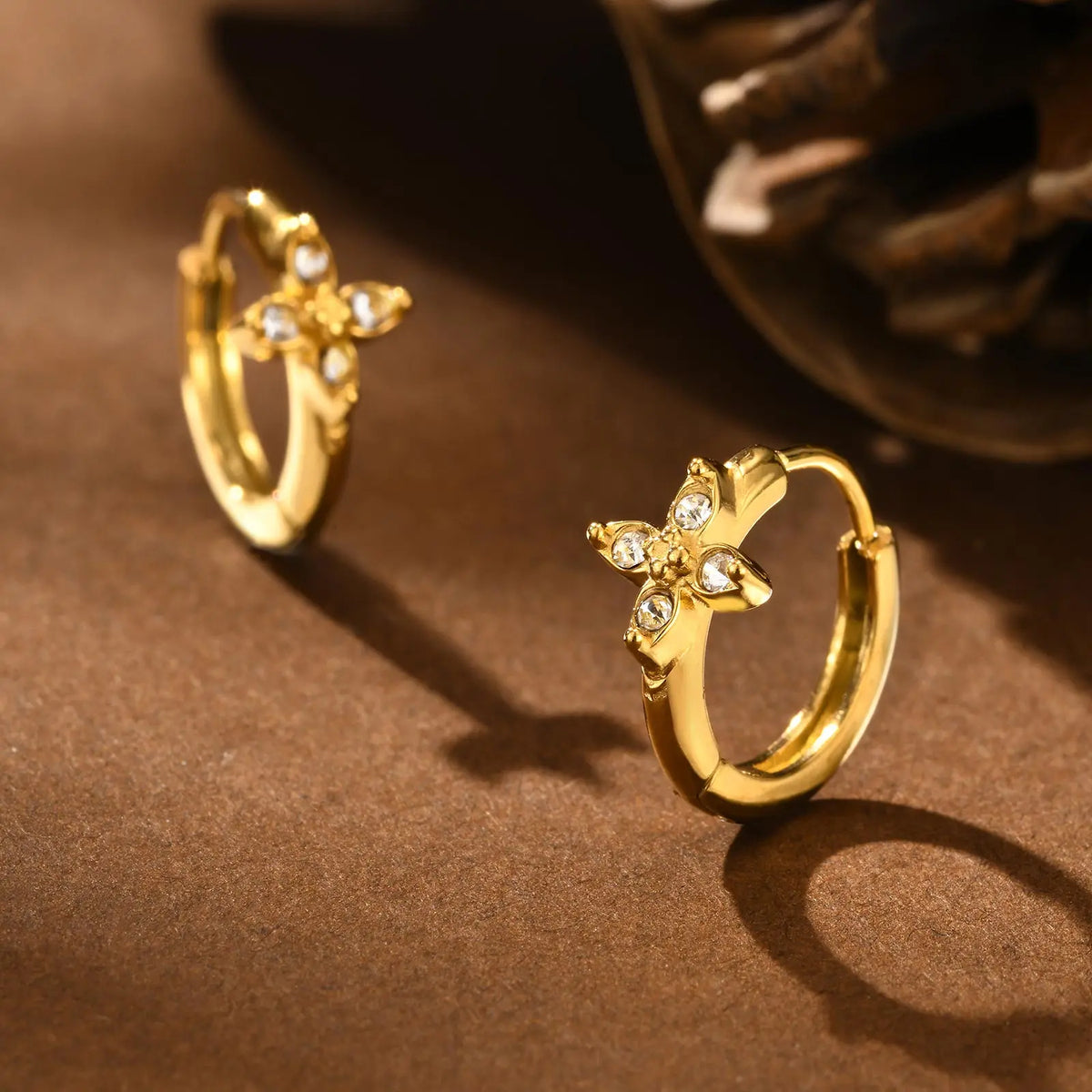 Heart-Shaped Zircon Earrings for Women | Stainless Steel Gold Hoop Earrings additional angle