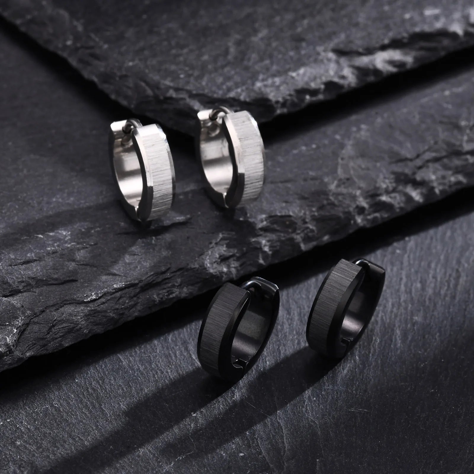 Vnox Anti Allergy Stainless Steel Hoop Earrings, Unisex Simple Metal Huggies Earrings lifestyle view