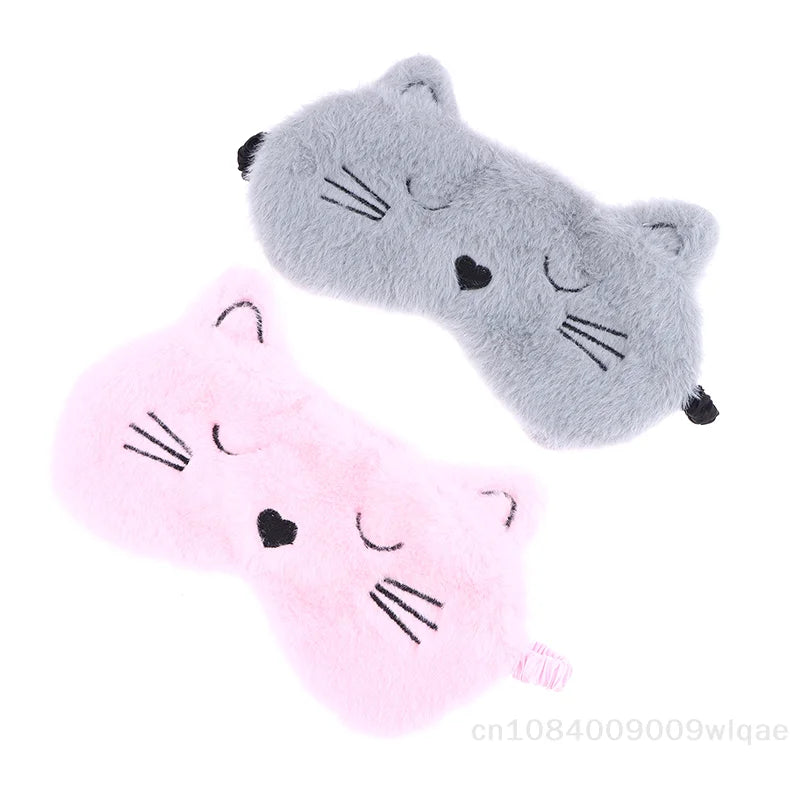 Solid Color Plush Sleep Mask for Naps | 3D Cute Blackout Eye Cover with Adjustable Str close-up view