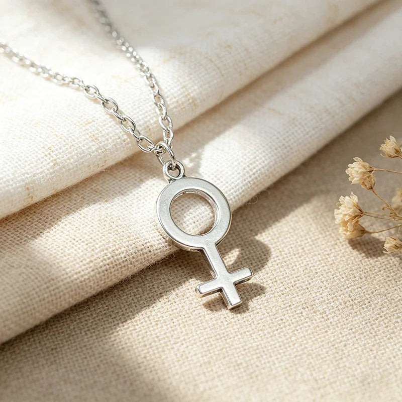 Female Symbol Pendant Necklace - Minimalist Metal Jewelry for Women and Girls
