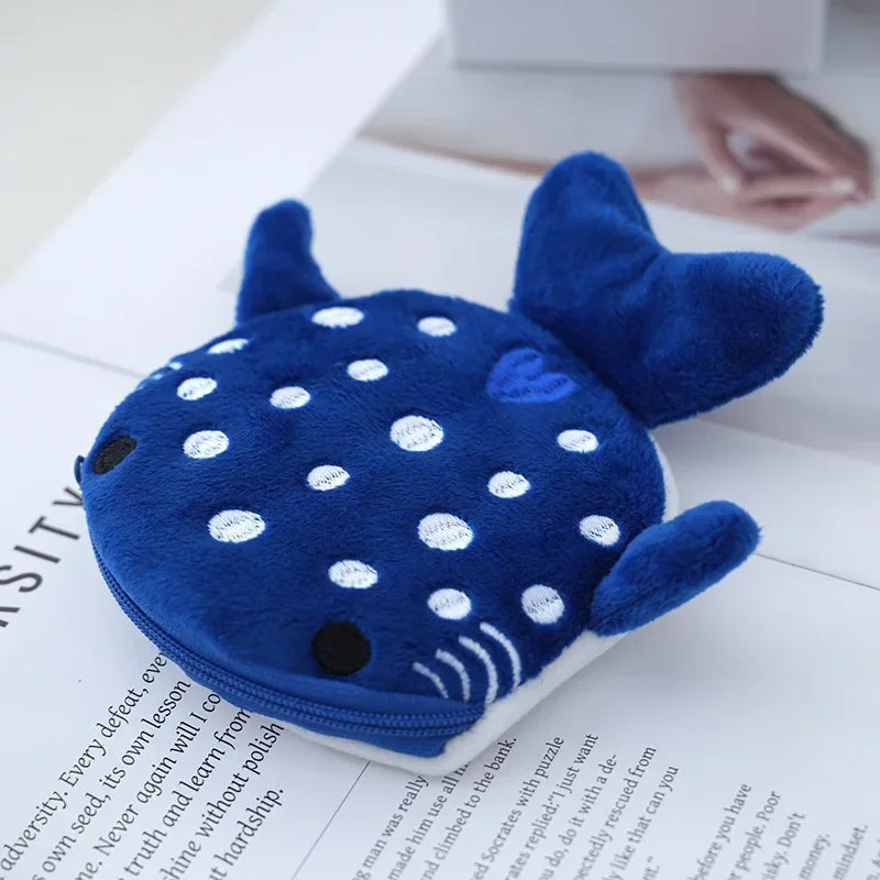 Cute Animal Plush Coin Purse | Zipper Change Purse with Keychain Mini Wallet close-up view