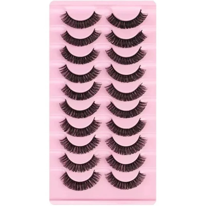 10 Pairs D Curl False Eyelashes Russian Volume Strip Lashes Fluffy Thick Wispy Fake Eyelashes for Party Stage Makeup