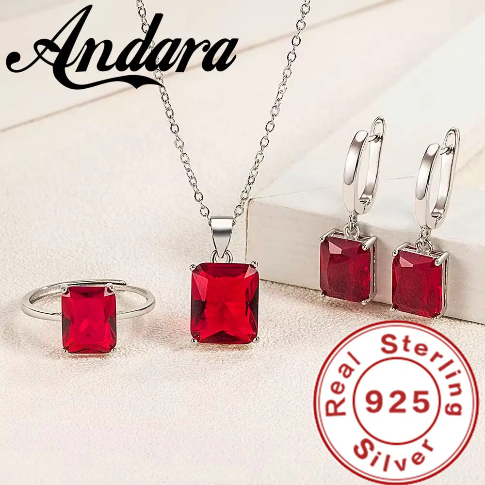 Romantic Birthday Valentine's Day Gift Luxury 925 Sterling Silver Colorful Jewelry Set Cubic Zirconi
