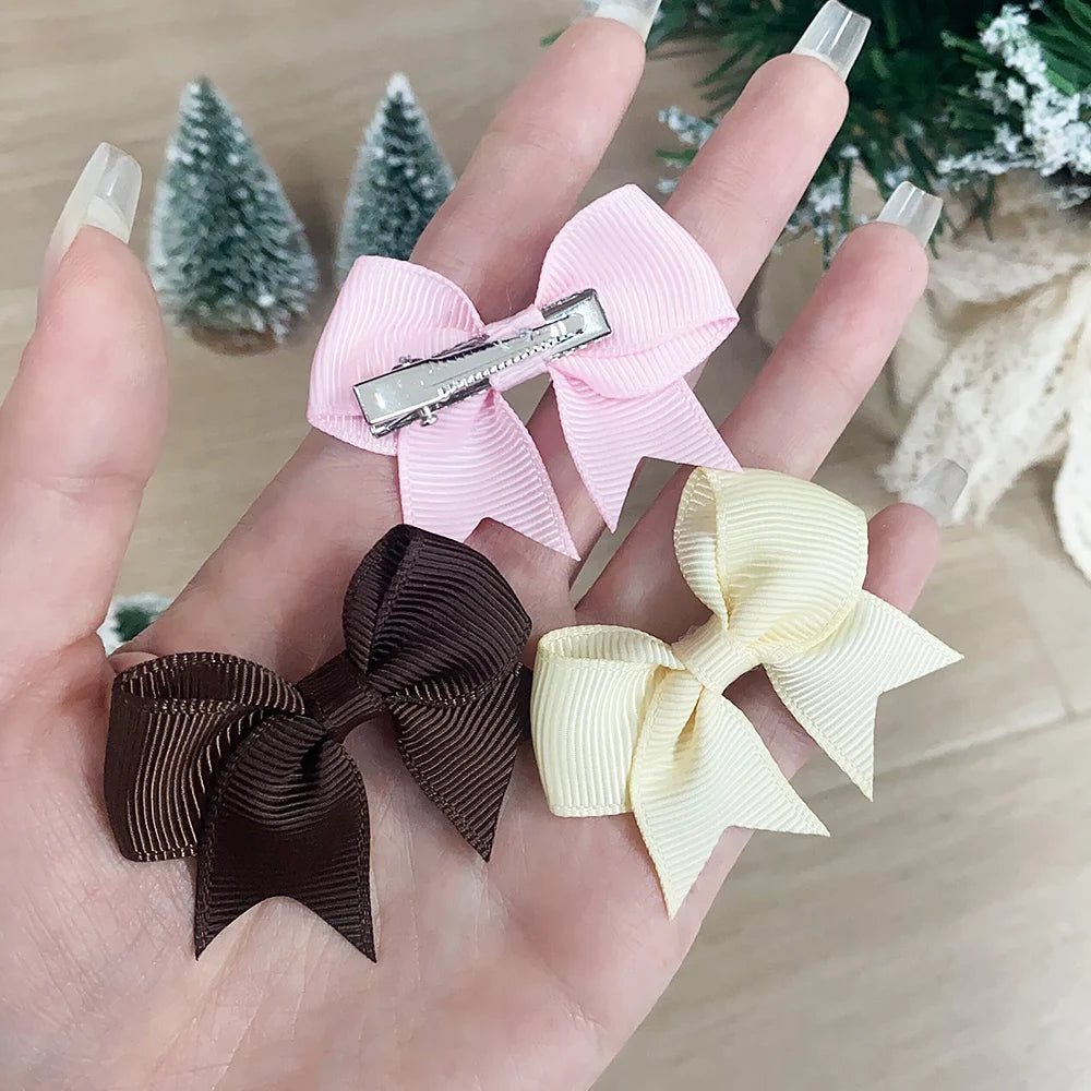 10Pcs/Set Solid Color Kids Bows Hair Clips for Baby Girls & more additional angle