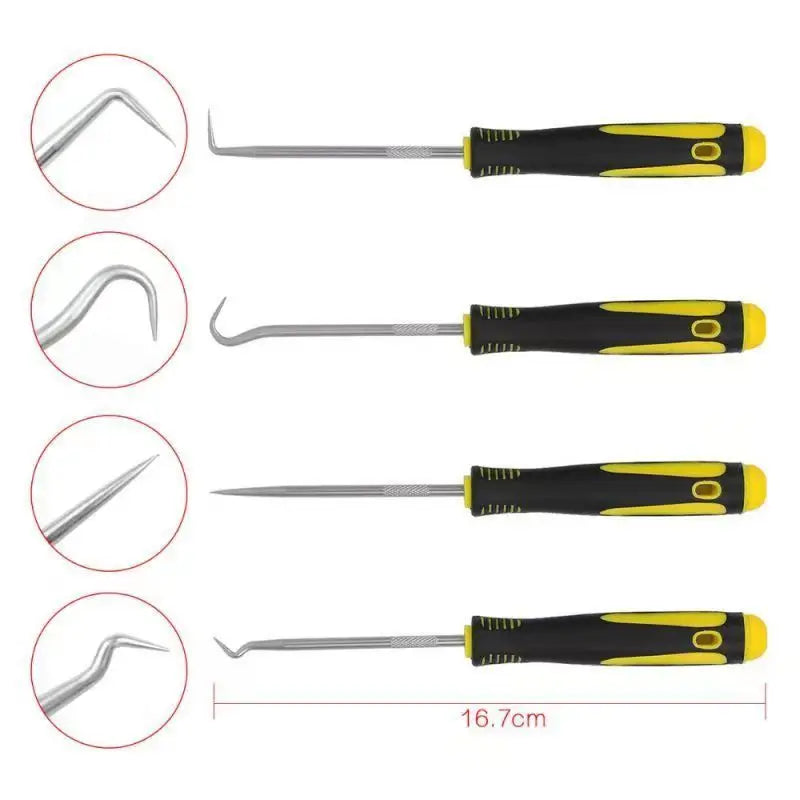 4 Pieces Long Pick & Hook Set | Gasket Puller Pick Tools for Removing Car Auto Oil Sea close-up view