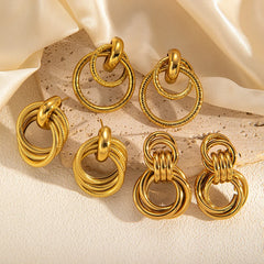 Stainless Steel Circular Splicing Earrings | Modern Geometric Drop Earrings detail view