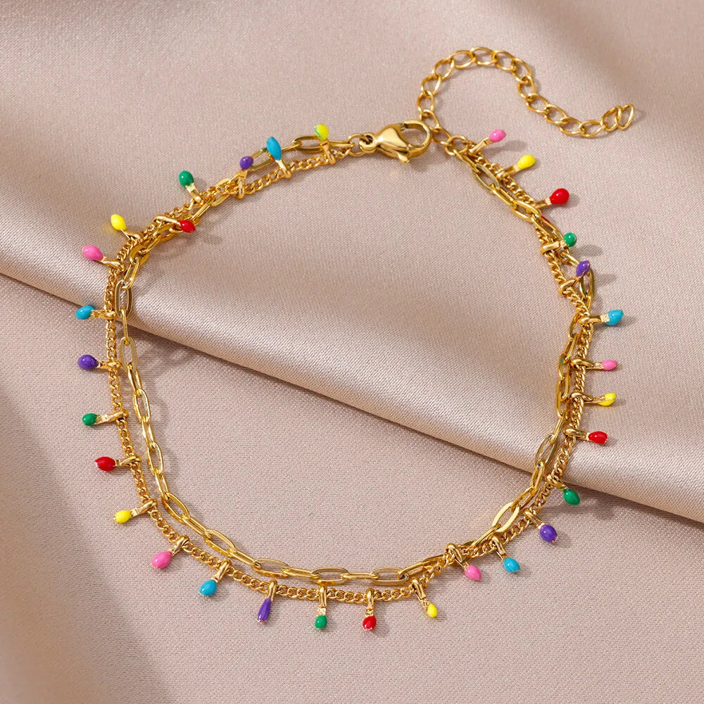 Anklets for Women Summer Beach Accessories Stainless Steel Imitation Pearl Chain Anklet detail view