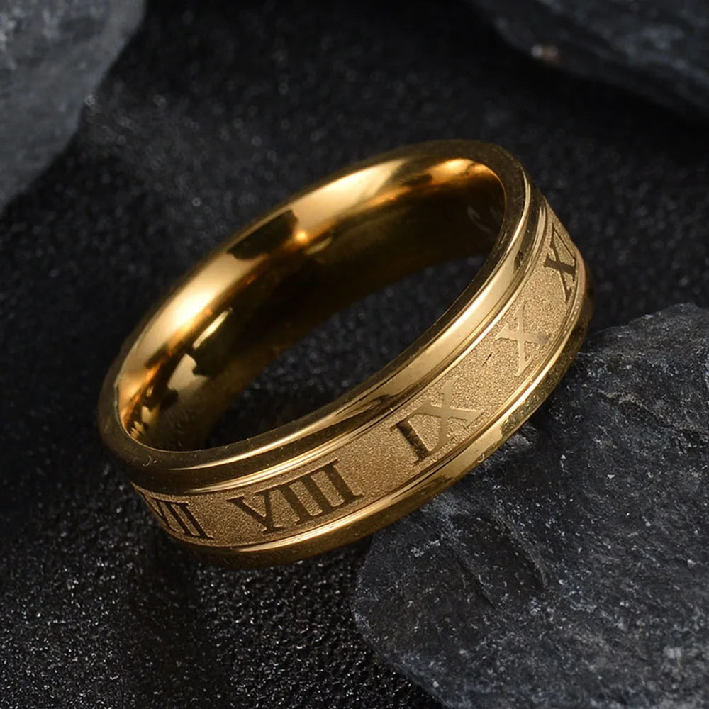Seakissky Classic Fashion Stainless Steel Roman Digital Men Women Ring Cool Punk High alternate view