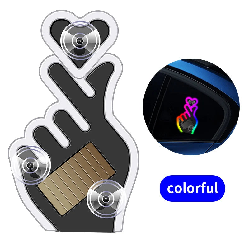 Solar Finger Heart LED Night Light | USB Solar Ambient Lamp for Car, Room, Party close-up view