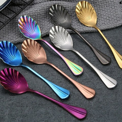 Shell Shape Stainless Steel Spoon with Long Handle | Dessert Spoon and Ice Cream Scoo alternate view