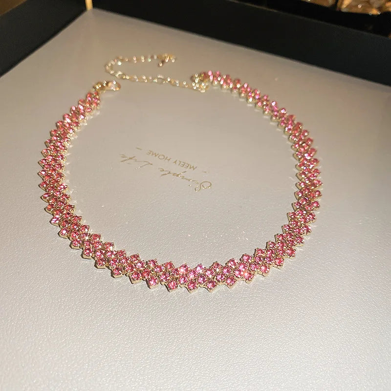 Simple Rhinestone Choker Necklace | Light Luxury Collarbone Chain for Women additional angle