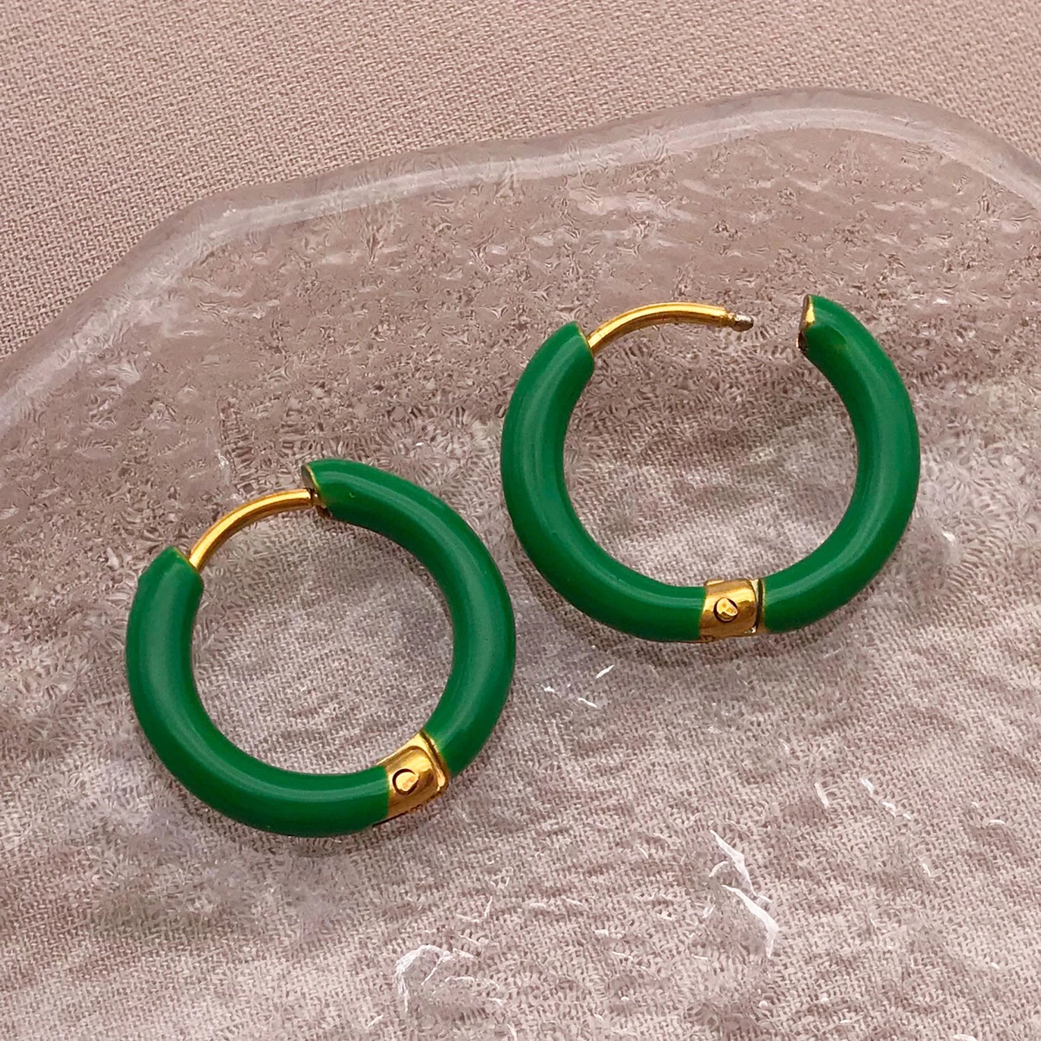 2pcs Candy Color Enamel Hoop Earrings | Sweet Summer Stainless Steel Jewelry detail view