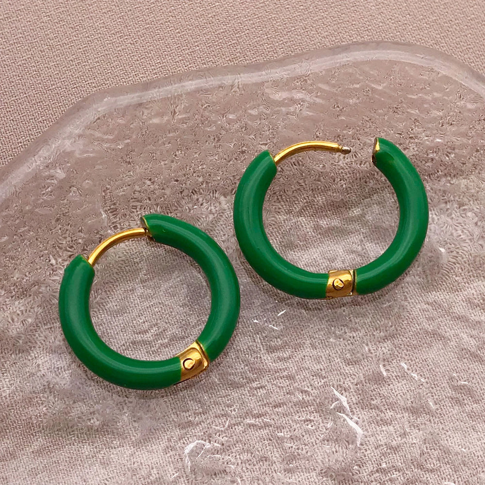 2pcs Candy Color Enamel Hoop Earrings | Sweet Summer Stainless Steel Jewelry detail view