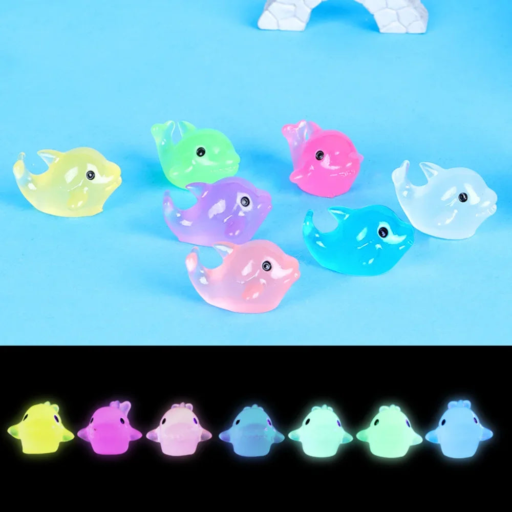 10PCS Mini Luminous Micro Landscape Dolphin Child Animal Table Decoration Miniature Ornament Figures