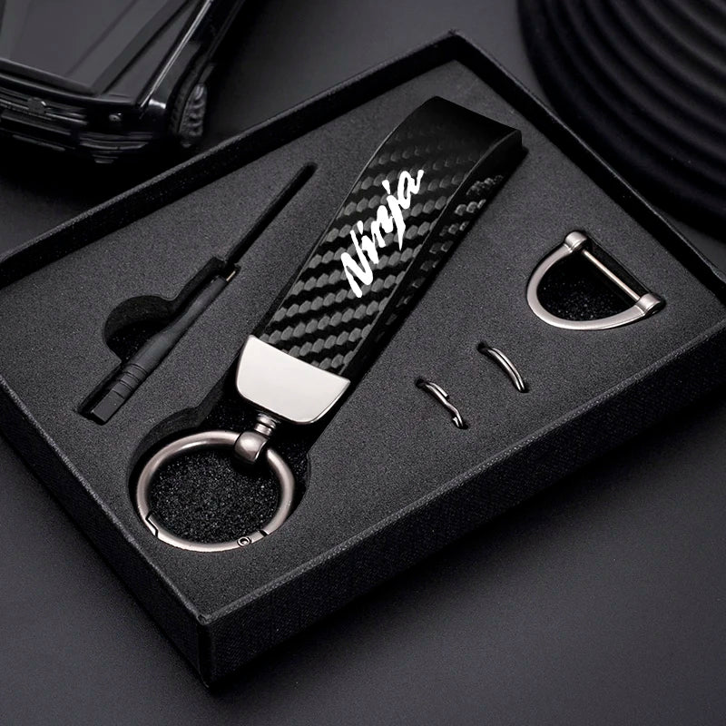 Kawasaki Carbon Fiber Keychain | Microfiber Leather Key Ring for Z400 Z900 Z800 Z750 Z1000 Z650 Z300