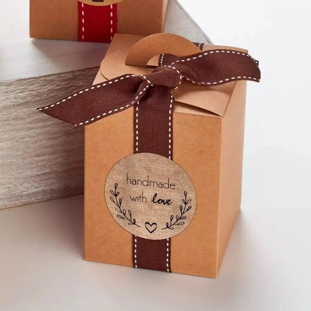 Vintage Kraft Paper Stickers | Handmade With Love Thank You Labels for Packaging an additional angle