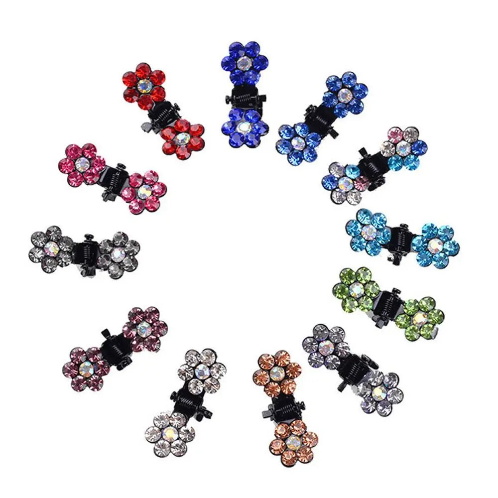 12Pcs Fashion Small Cute Crystal Flowers Metal Mini Hair Claws Hair Clips Girls Hairs lifestyle view