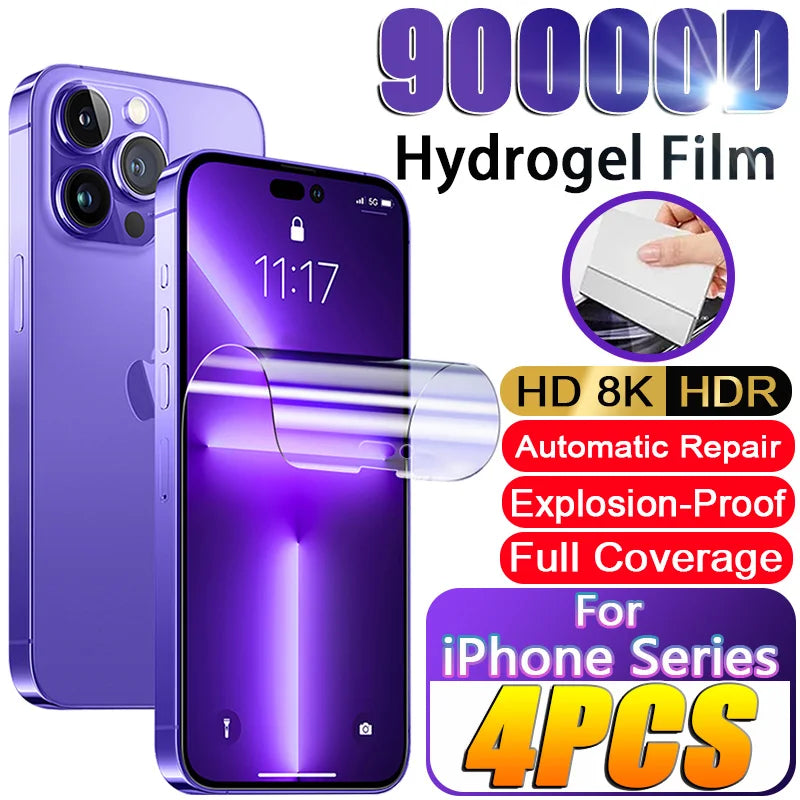 4Pcs Full Cover HD Hydrogel Film For iPhone 14 11 15 12 13 Pro Max 7 8 14 Plus Screen Protector iPhone 13 12 Mini X XR XS MAX SE