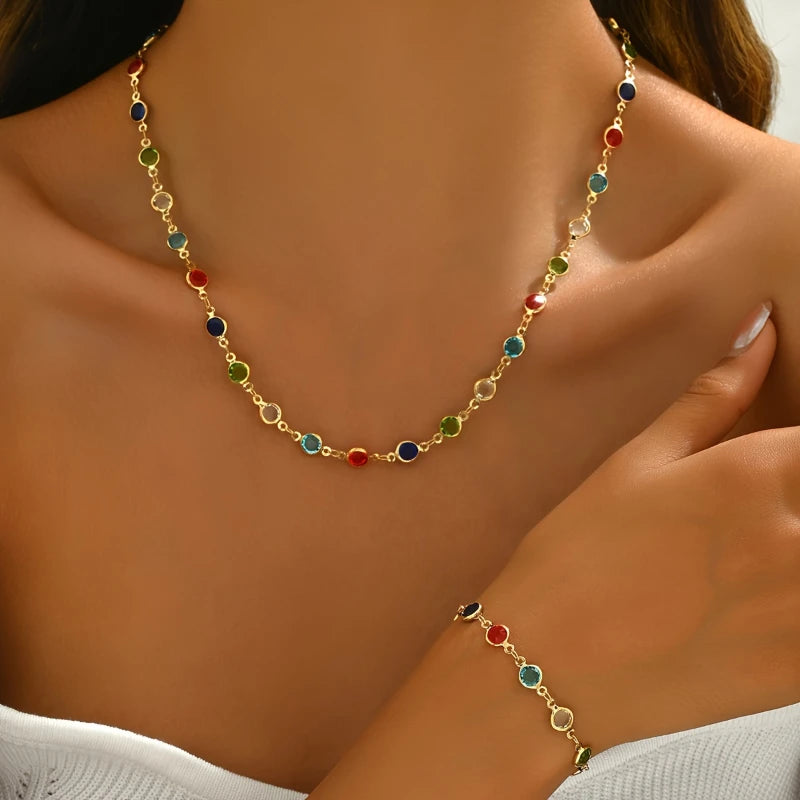 Personalized Color Inlaid Zirconia Jewelry Set | Trendy Necklace and Bracelet for Women