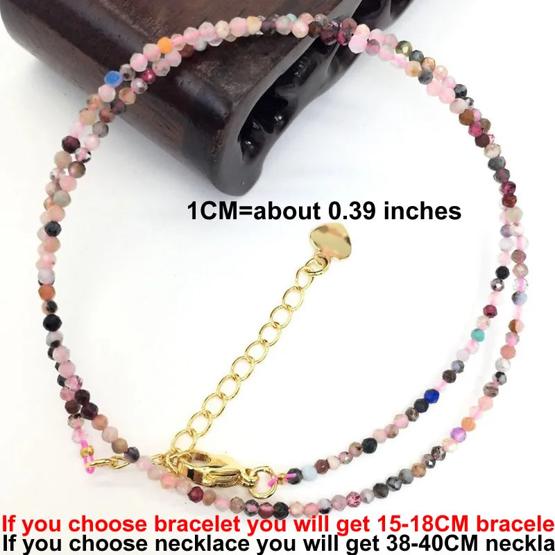 Faceted Gemstone Beaded Necklace and Bracelet Set | Natural Crystal Choker Jewelry fo lifestyle view