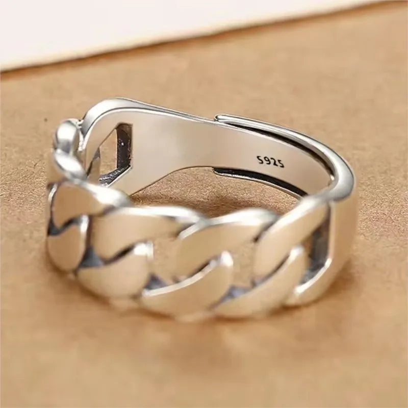 PANJBJ 925 Sterling Silve Multilayer Irregular Geometric Ring for Women Simple Charm R close-up view