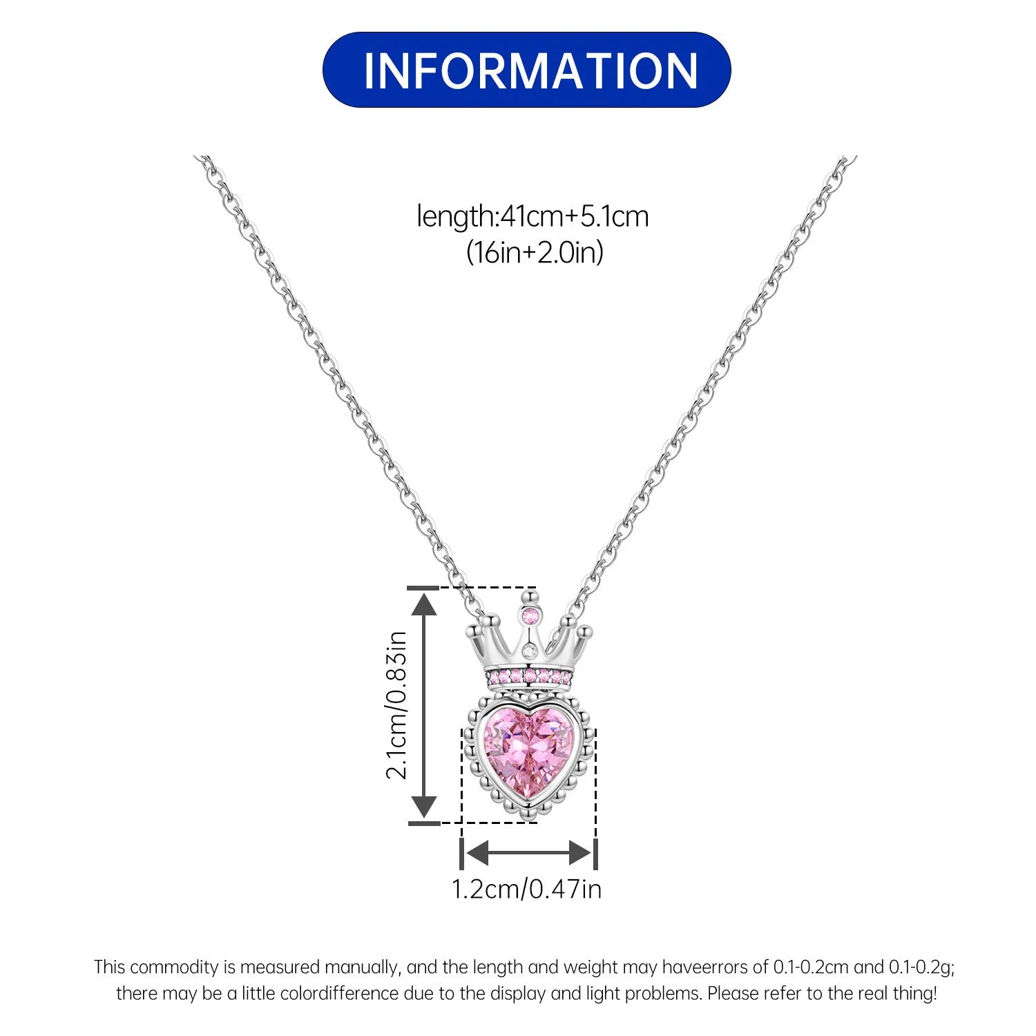 Romantic Pink Crown Heart Pendant Necklace Genuine 925 Sterling Silver Elegant Fine Je close-up view