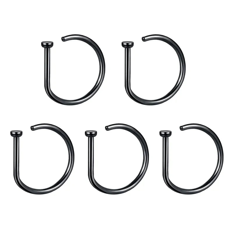 5pcs Stainless Steel D Shape Nose Rings for Wmen Men Ear Cartilage Piercing Earrings N close-up view
