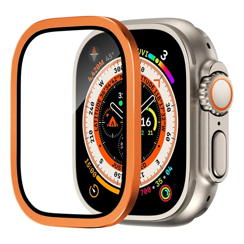 Aluminium Alloy Case+Tempered Glass for Apple Watch Ultra 2 49mm Anti-Scratch Screen Protector for iWatch Ultra 49mm Cover Film