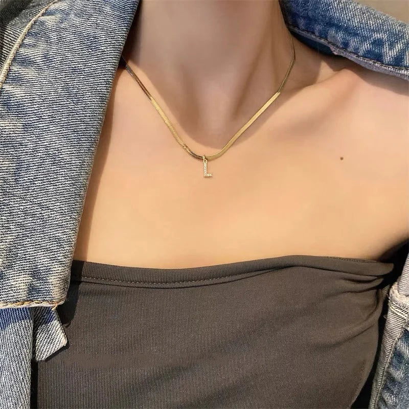 Women Tiny Letter A-Z Initial Necklaces, Small Shiny Letter Girl Chain Choker, Gold Color Stainless Steel Layered Collar Jewelry