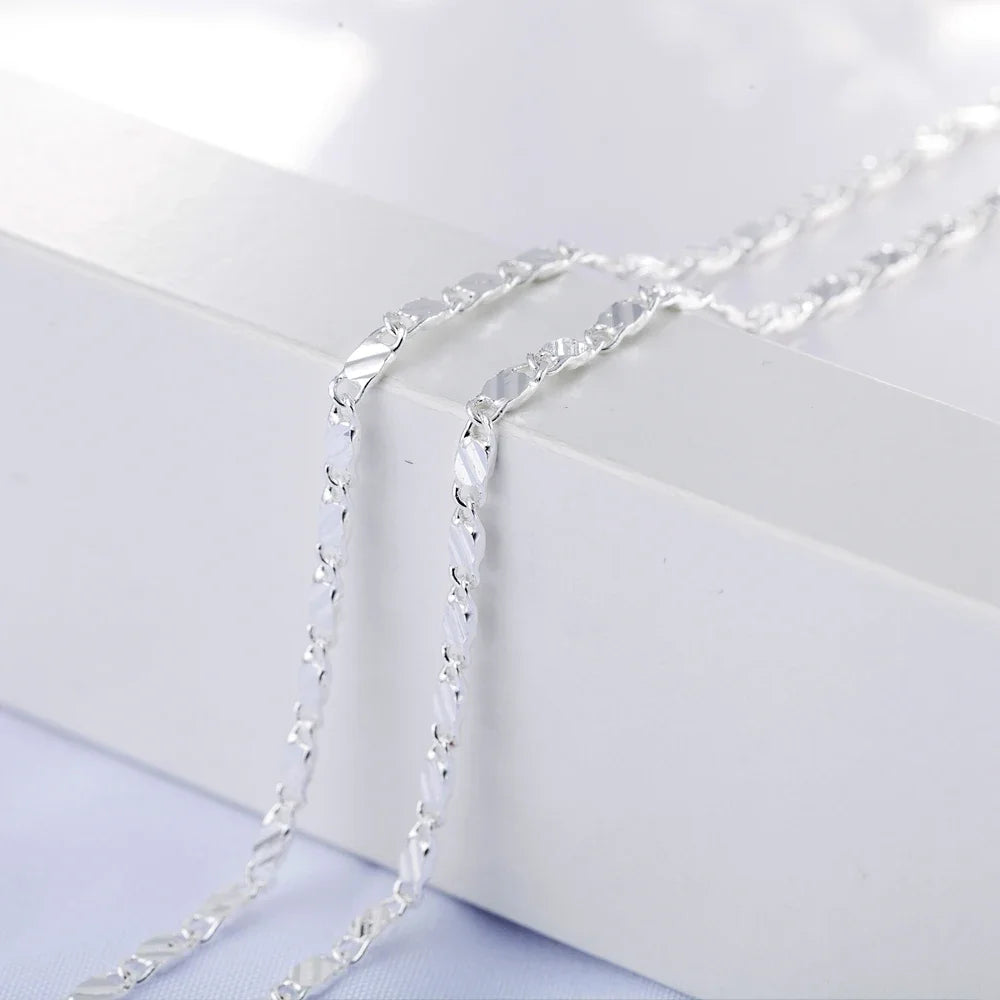 New 925 Sterling Silver fine 2MM flat Clavicle chains Necklaces for Men Women wedding pa detail view