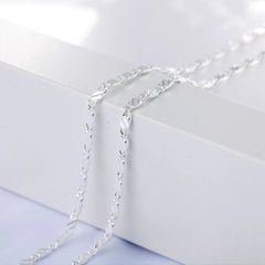 New 925 Sterling Silver fine 2MM flat Clavicle chains Necklaces for Men Women wedding pa detail view
